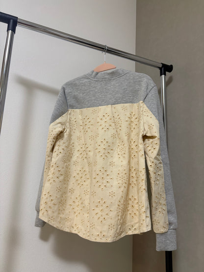 バックアイレットレース切替 袖ポケット付 スウェットカーディガン