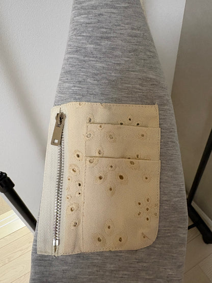 バックアイレットレース切替 袖ポケット付 スウェットカーディガン