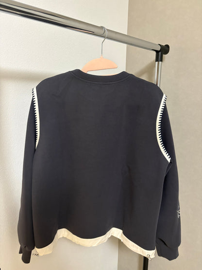 【大人遊び心】フェイスイラスト刺繍 ブランケットステッチ 裾ドロストトップス（全3色）