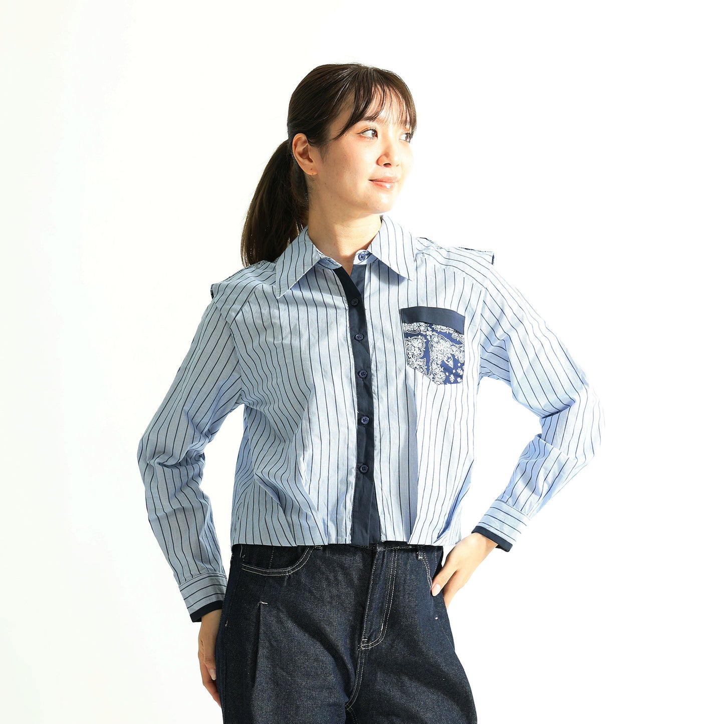 ストライプ切替 デザインシャツ