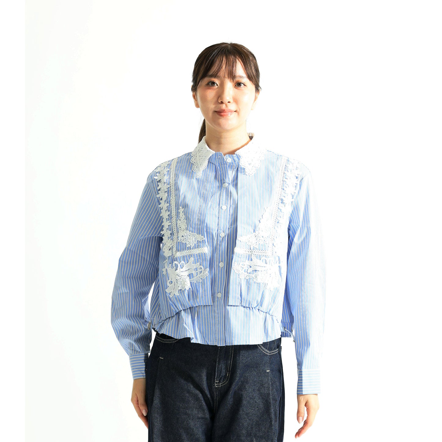 フラワーレース装飾 シャツブラウス