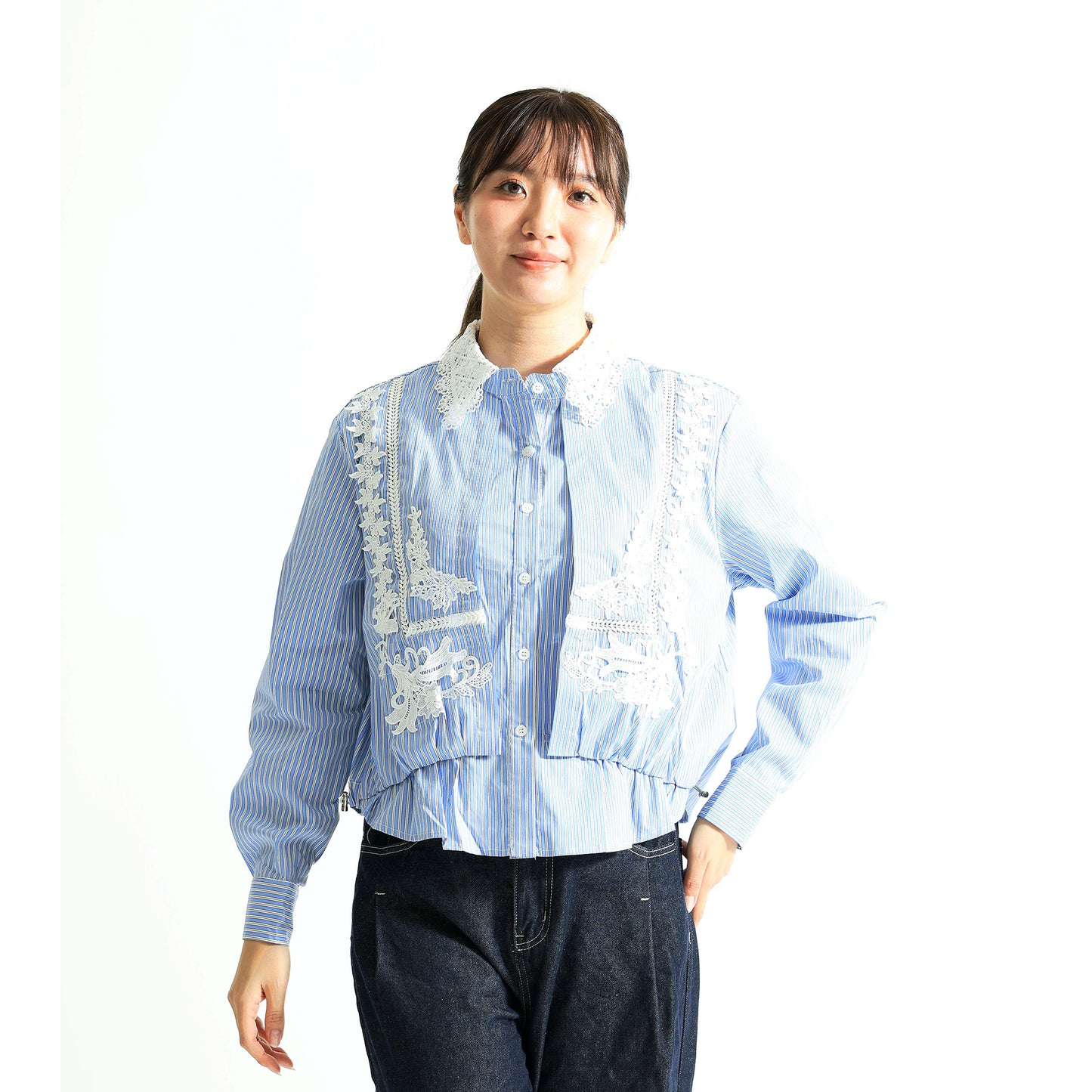 フラワーレース装飾 シャツブラウス