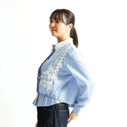 フラワーレース装飾 シャツブラウス