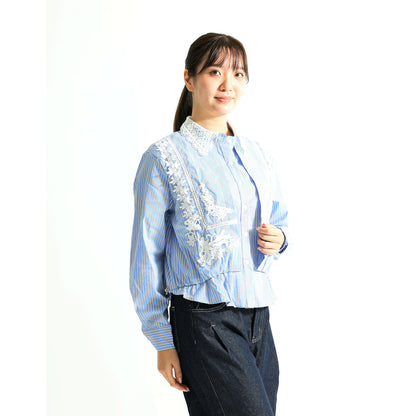 フラワーレース装飾 シャツブラウス