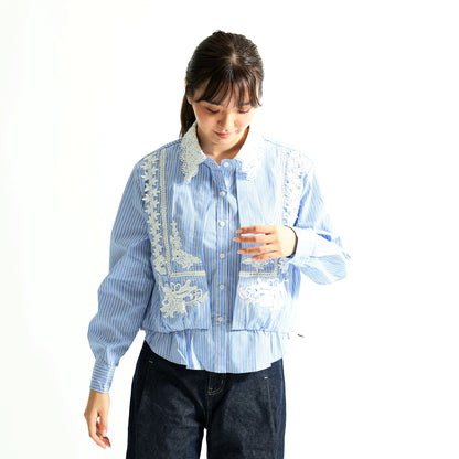 フラワーレース装飾 シャツブラウス