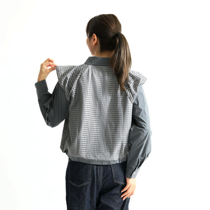 立体レース＆ショルダーフリル 異素材切替 シアーシャツ