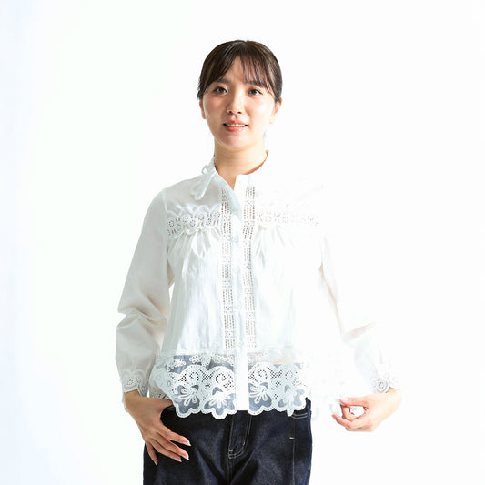レース切替 シアーシャツブラウス