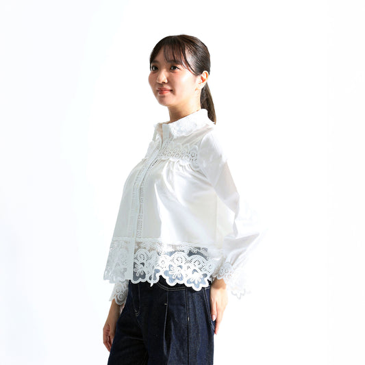 レース切替 シアーシャツブラウス