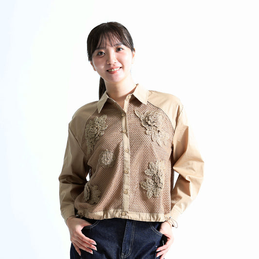 大人のシアー。フラワーモチーフ メッシュコンビ ブラウスジャケットット