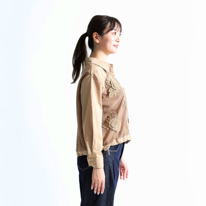 大人のシアー。フラワーモチーフ メッシュコンビ ブラウスジャケットット