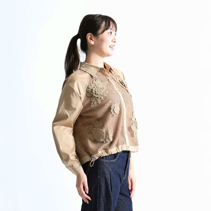 大人のシアー。フラワーモチーフ メッシュコンビ ブラウスジャケットット