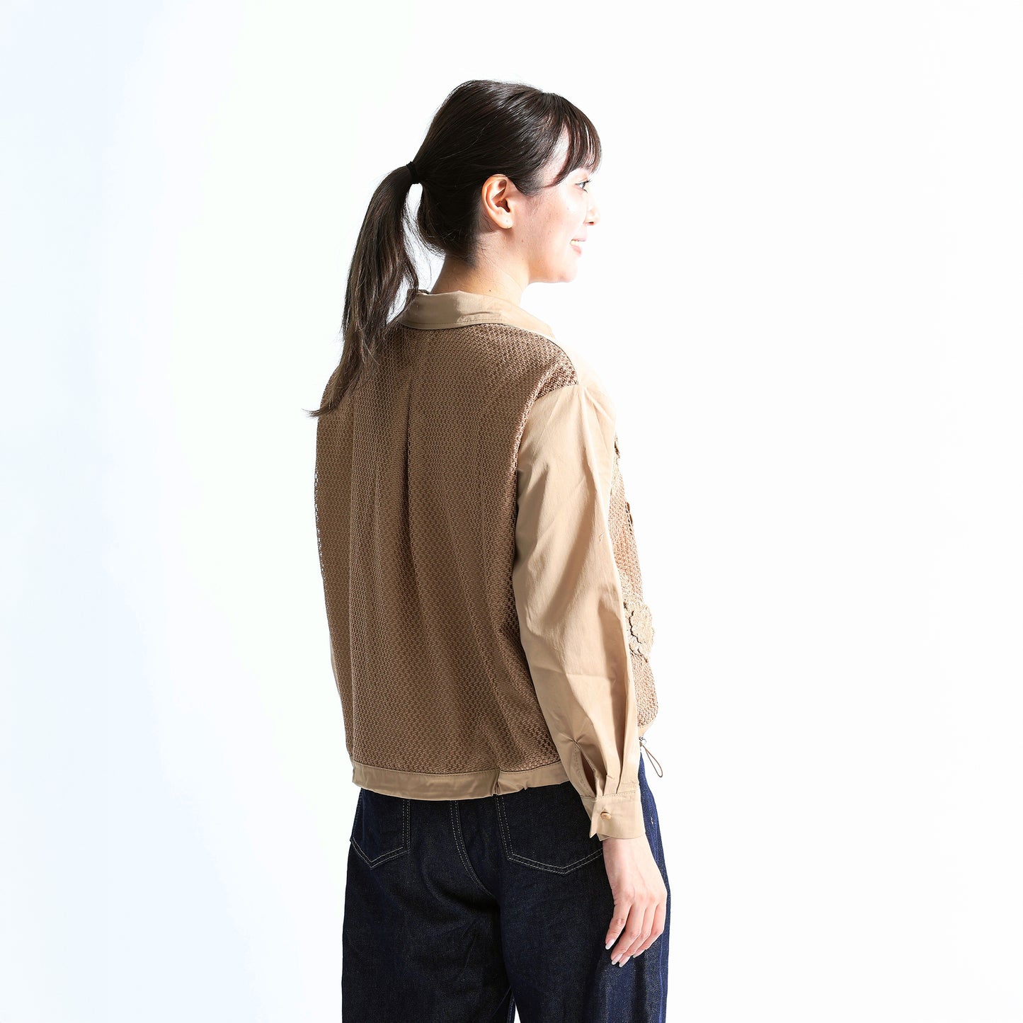 大人のシアー。フラワーモチーフ メッシュコンビ ブラウスジャケットット