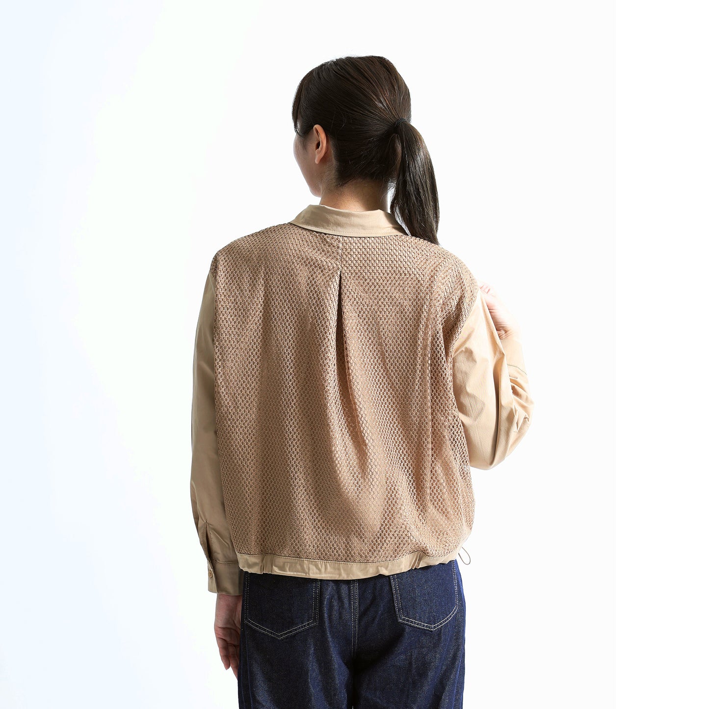 大人のシアー。フラワーモチーフ メッシュコンビ ブラウスジャケットット