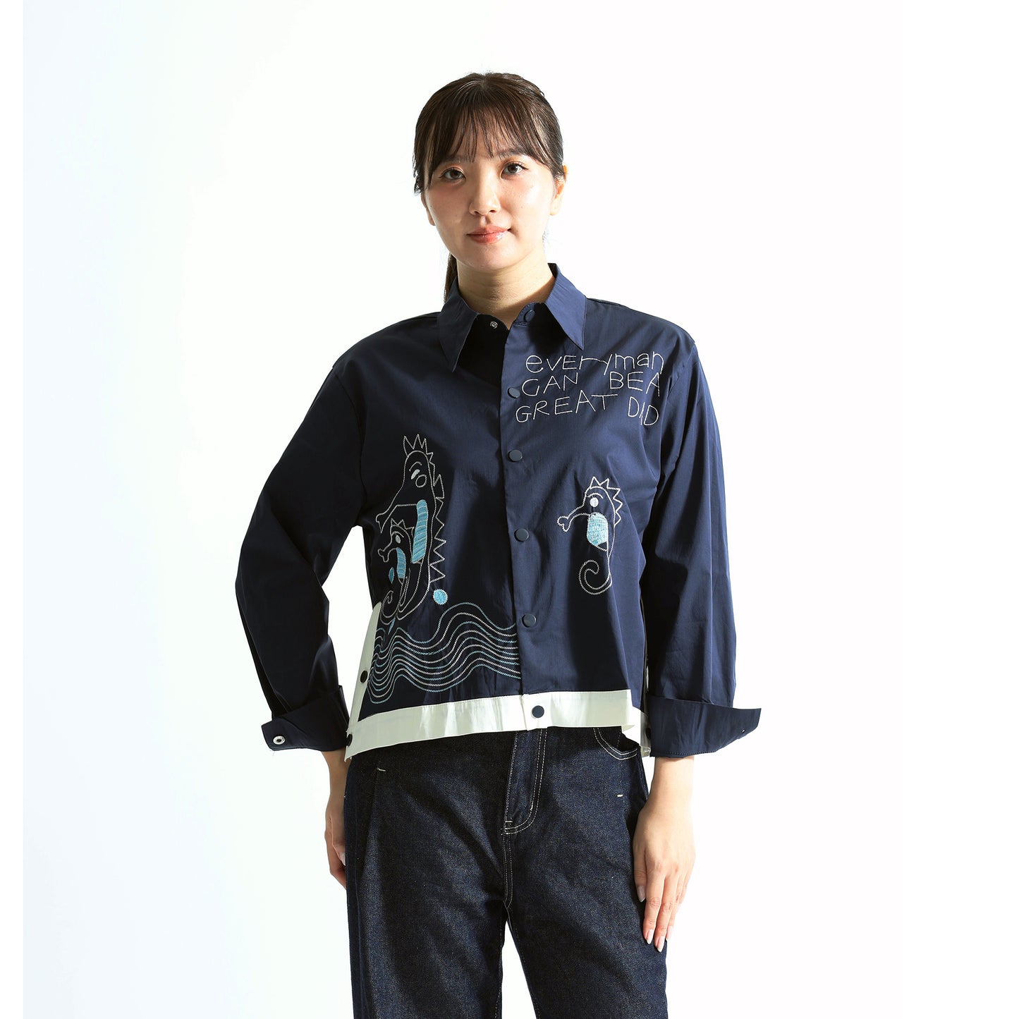 大人の遊び心。刺繍デザイン コットンシャツブルゾン