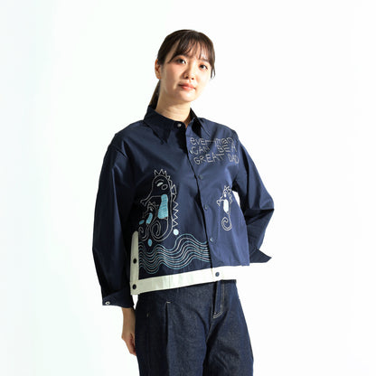 大人の遊び心。刺繍デザイン コットンシャツブルゾン