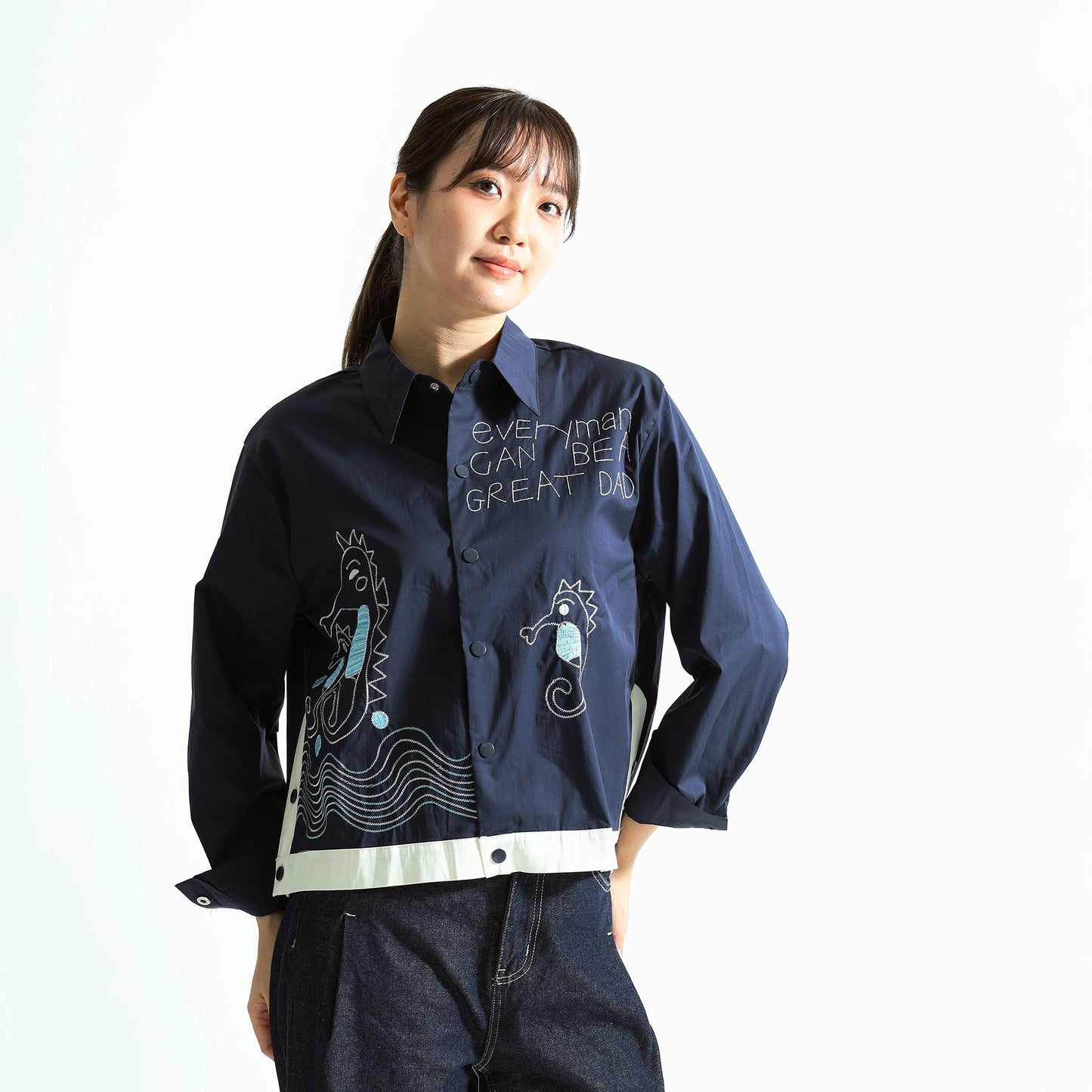 大人の遊び心。刺繍デザイン コットンシャツブルゾン