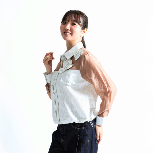 【光を纏う】オーガンジー×杢調切替 アーキテクチャル デザインシャツ