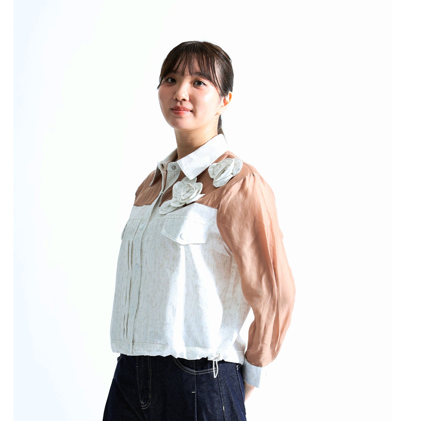 【光を纏う】オーガンジー×杢調切替 アーキテクチャル デザインシャツ