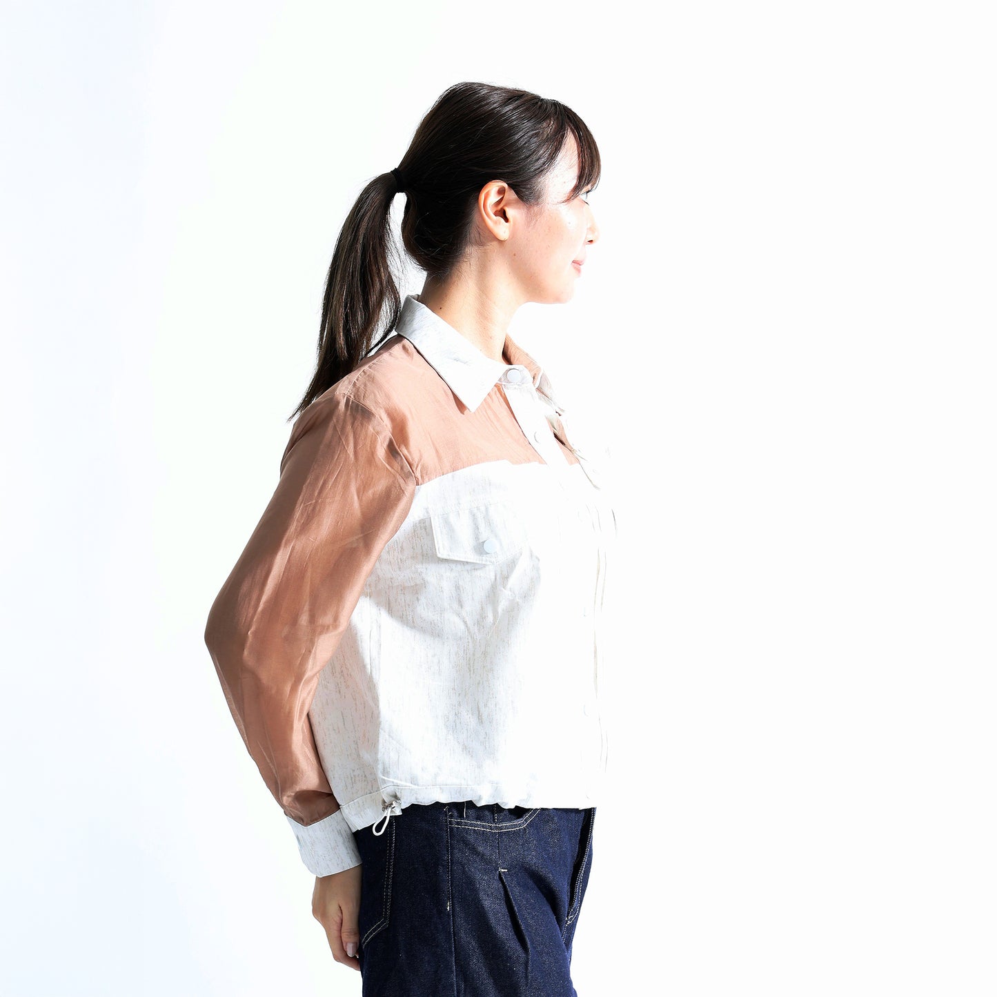 【光を纏う】オーガンジー×杢調切替 アーキテクチャル デザインシャツ