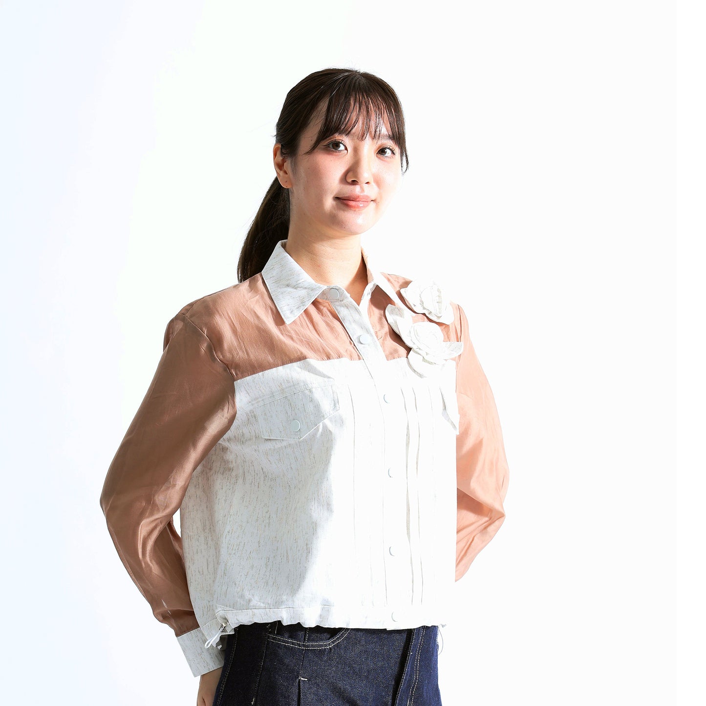 【光を纏う】オーガンジー×杢調切替 アーキテクチャル デザインシャツ