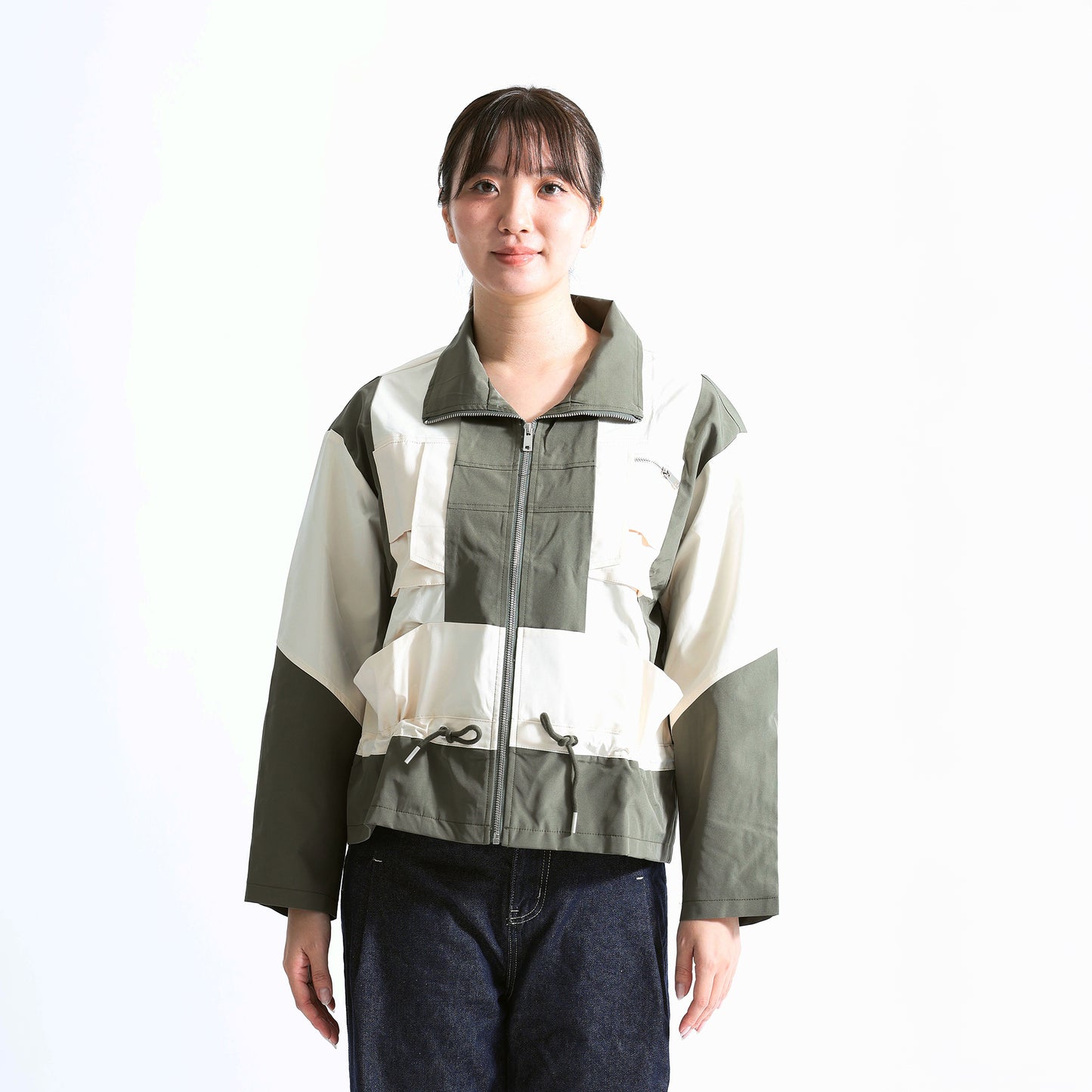 バックギャザー カラーブロック トラックジャケット