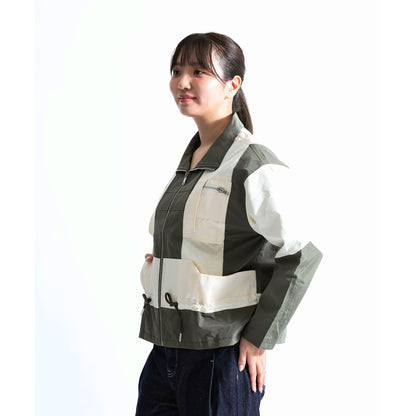 バックギャザー カラーブロック トラックジャケット