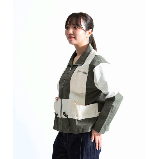 バックギャザー カラーブロック トラックジャケット