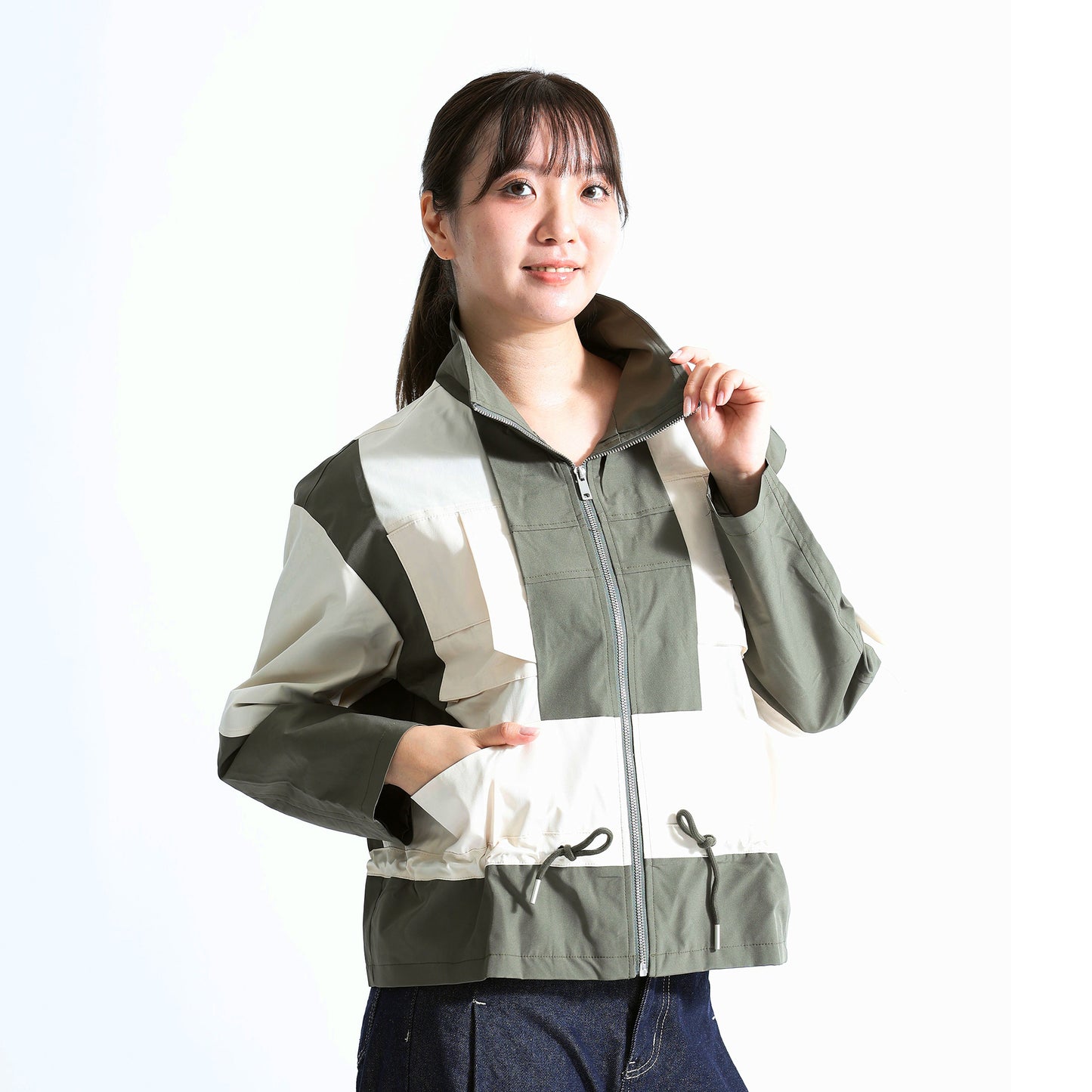 バックギャザー カラーブロック トラックジャケット