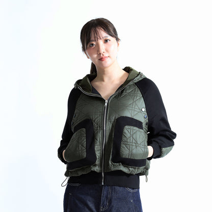 Hybrid Diamond Quilted Hooded Jacket (Water-repellent, Lightweight, Stretch)