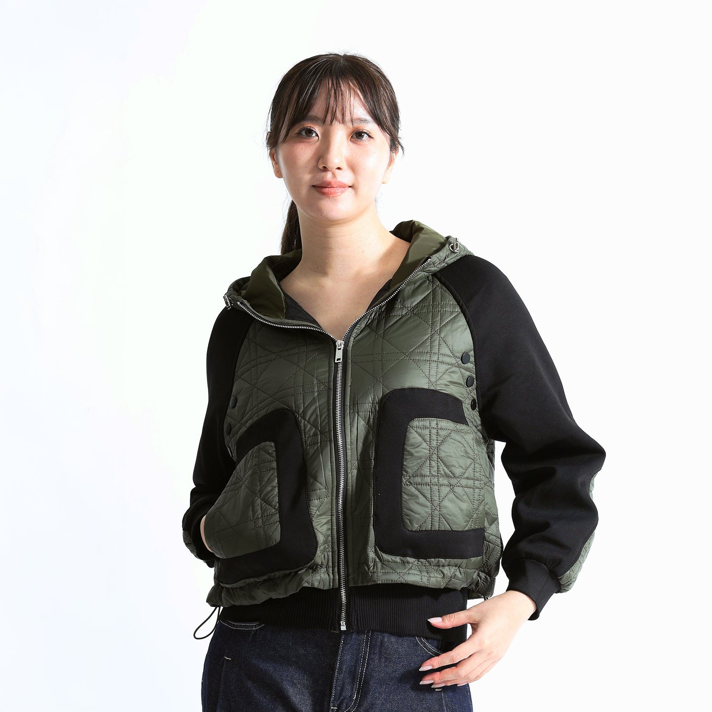 Hybrid Diamond Quilted Hooded Jacket (Water-repellent, Lightweight, Stretch)