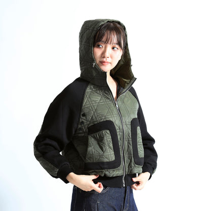 Hybrid Diamond Quilted Hooded Jacket (Water-repellent, Lightweight, Stretch)