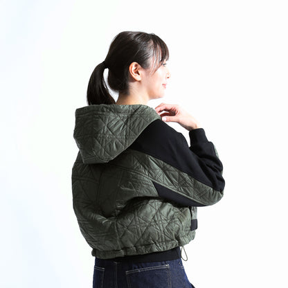 Hybrid Diamond Quilted Hooded Jacket (Water-repellent, Lightweight, Stretch)