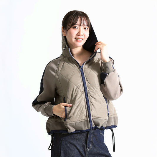 異素材コンビ ダイヤモンドキルト ハイブリッド・フーディージャケット