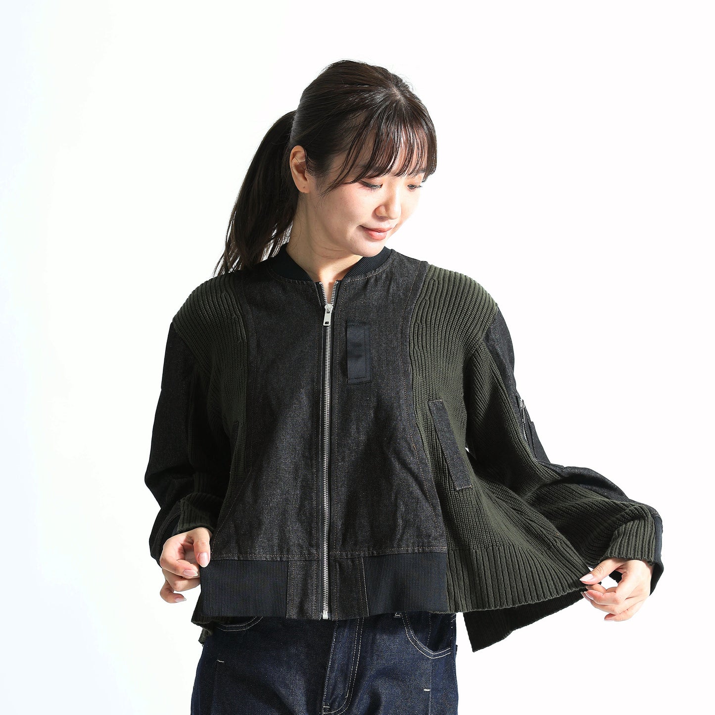 [Evolved MA-1] Denim x Rib Knit Hybrid Blouson