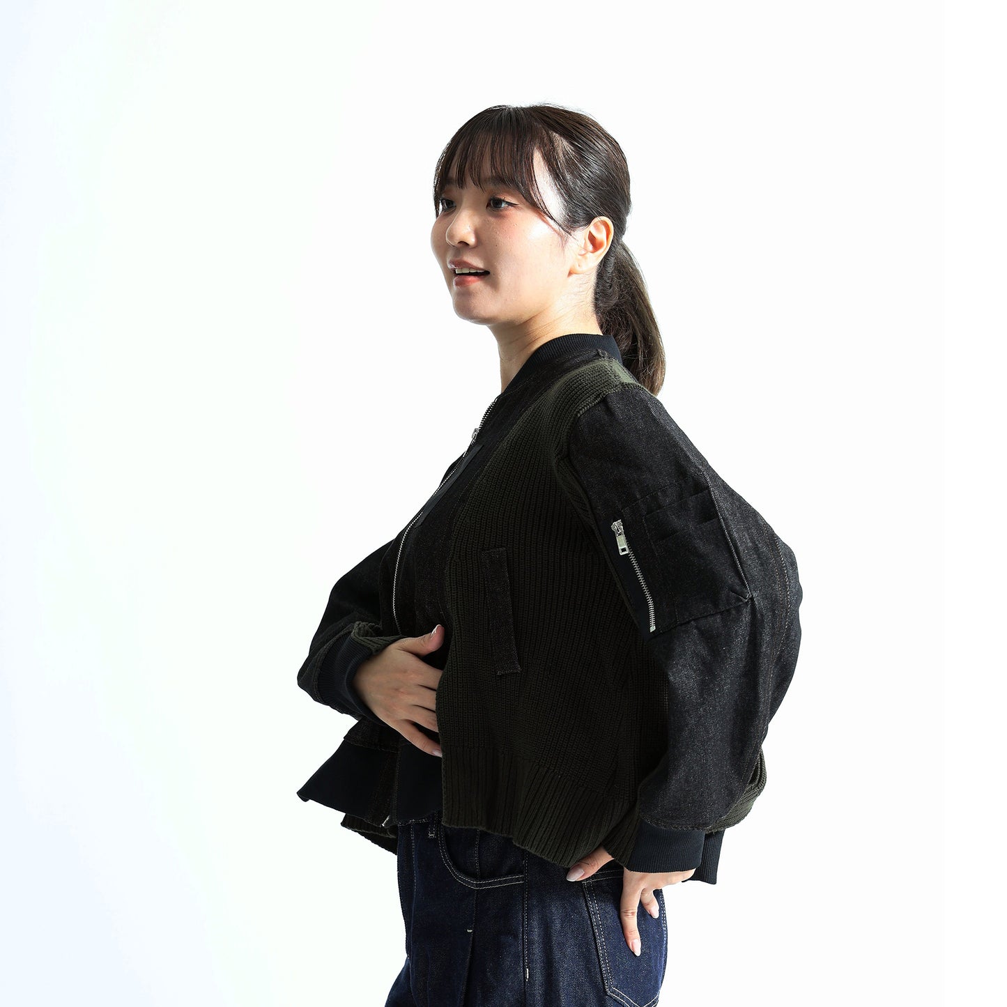 [Evolved MA-1] Denim x Rib Knit Hybrid Blouson