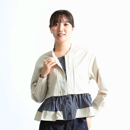 【大人可愛いを再定義】チェックフリル切替 MA-1風ドッキングブルゾン