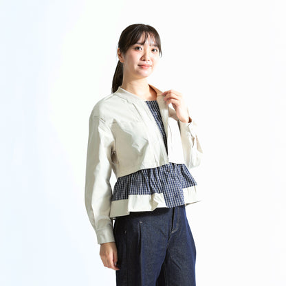 [Redefining cute for adults] Checkered frill MA-1 style docking blouson