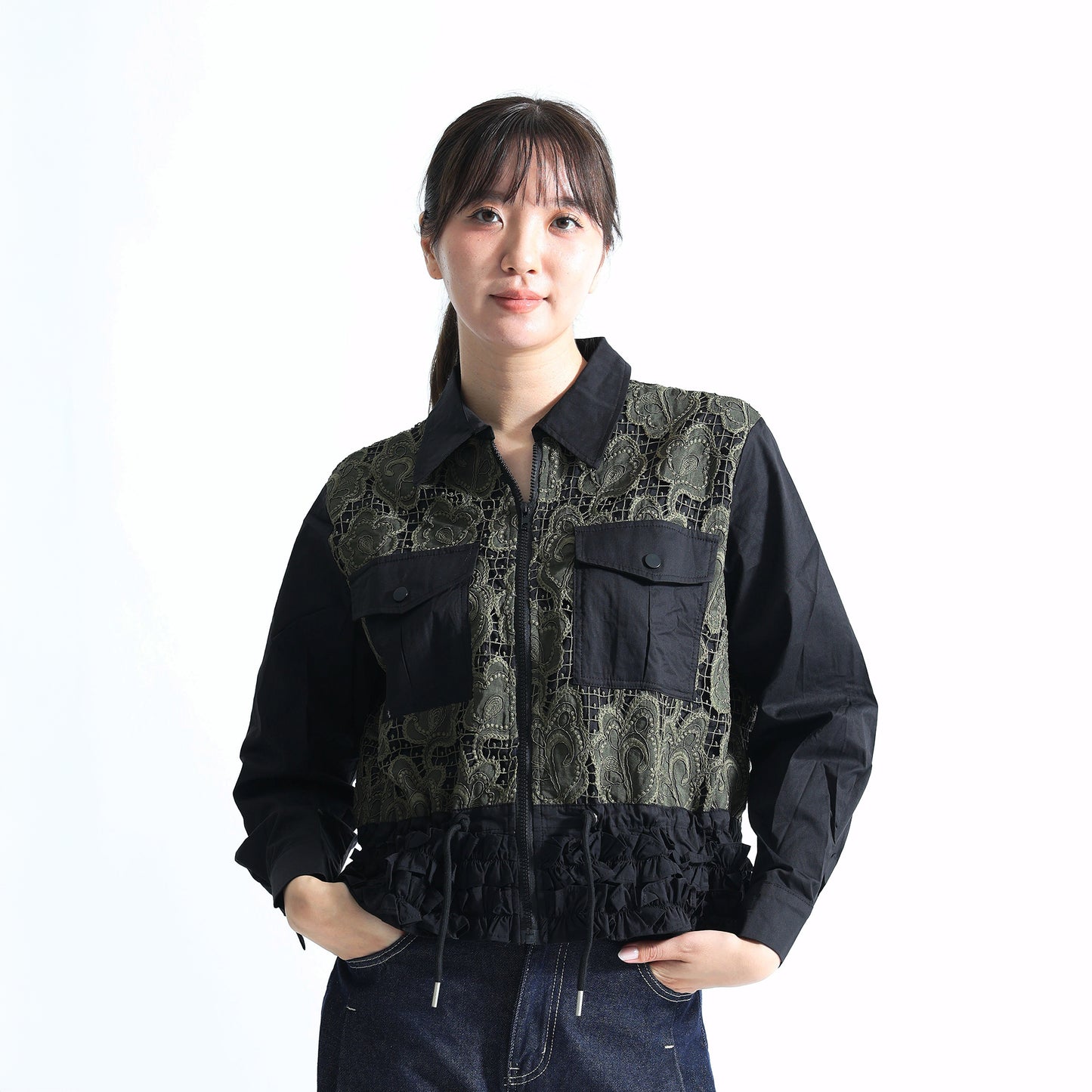 レースパネル ジップアップジャケット