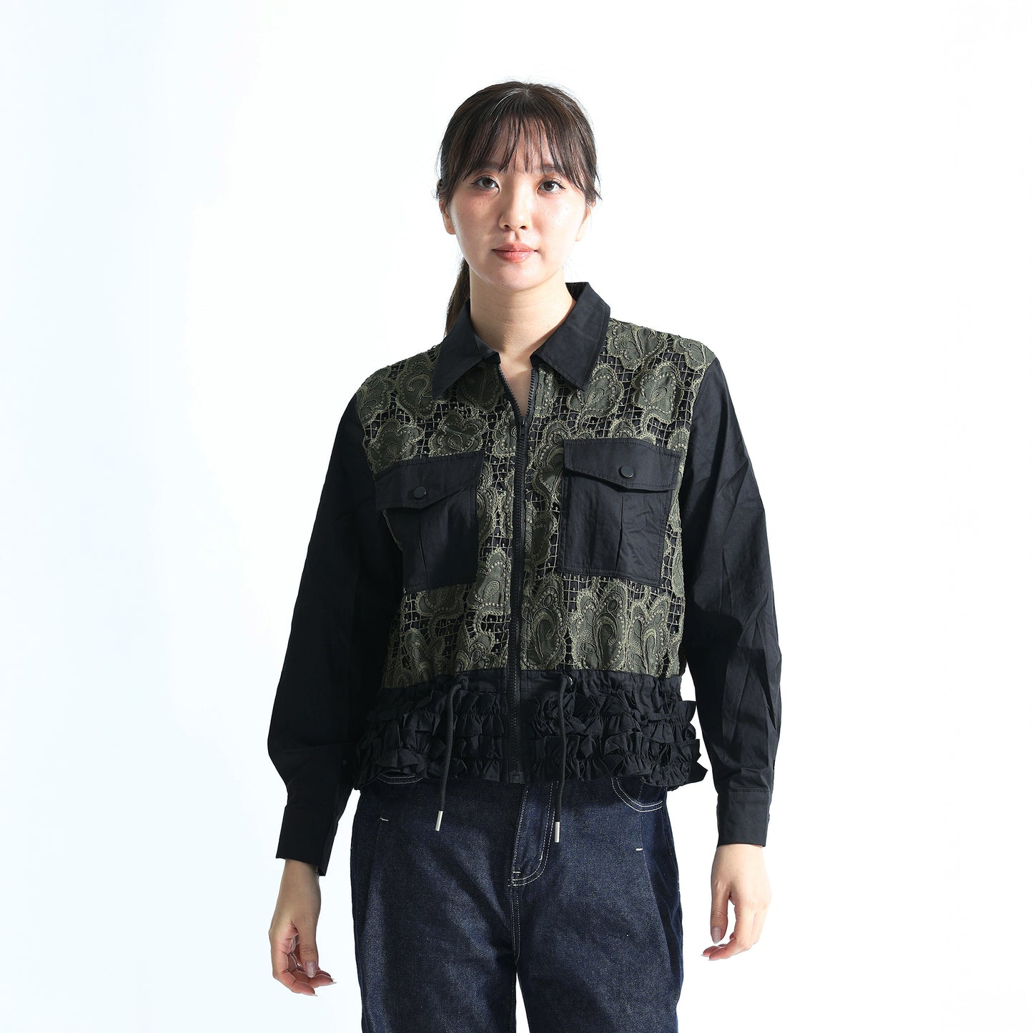 レースパネル ジップアップジャケット