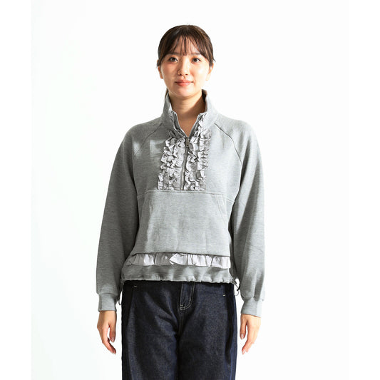 【トレンド感×甘さ】ハーフジップ フリルレイヤード デザイントレーナー