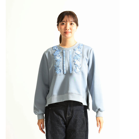 体フリルモチーフ ラインデコレーション 裾ドロスト スウェット　