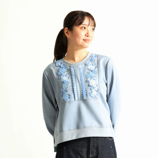 体フリルモチーフ ラインデコレーション 裾ドロスト スウェット　