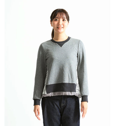 バックボタニカル柄 異素材ドッキング 裾ドロストトップス（全3色）