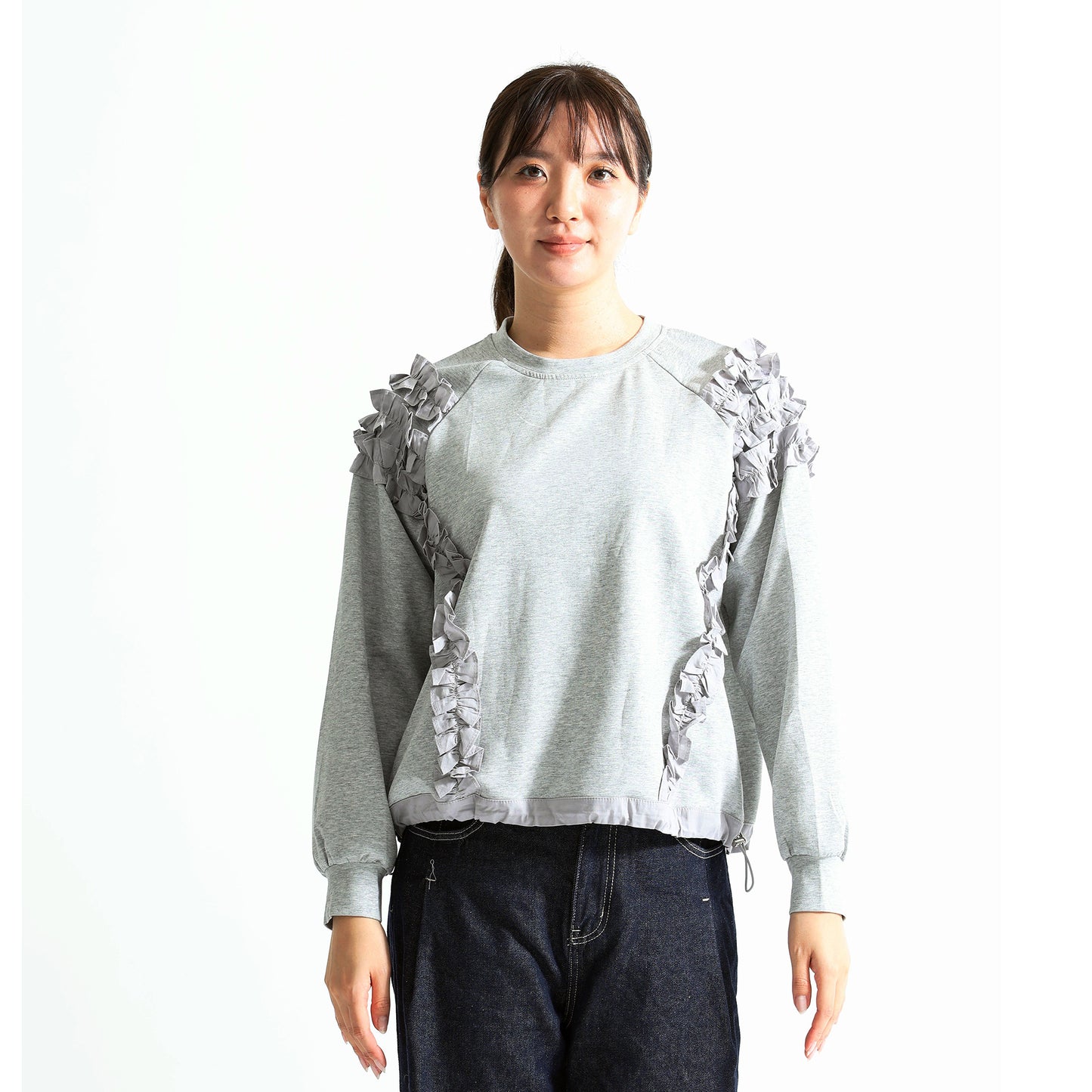 袖フリル デザイントレーナー スウェット