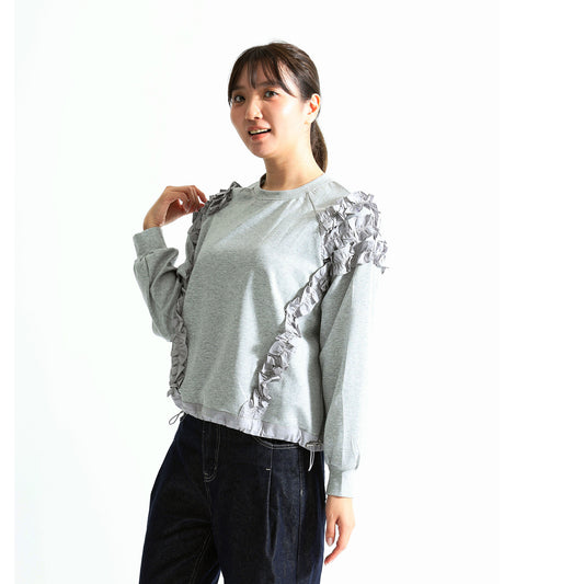 袖フリル デザイントレーナー スウェット