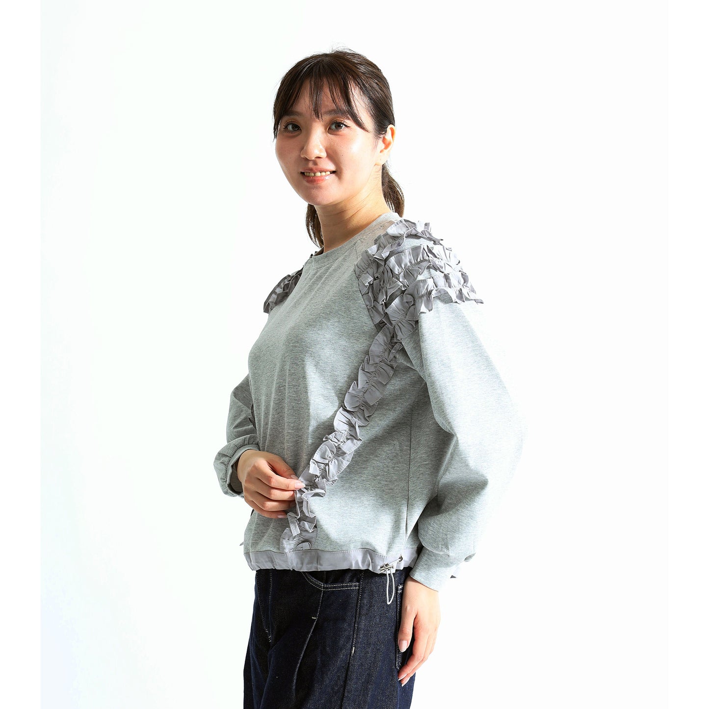 袖フリル デザイントレーナー スウェット