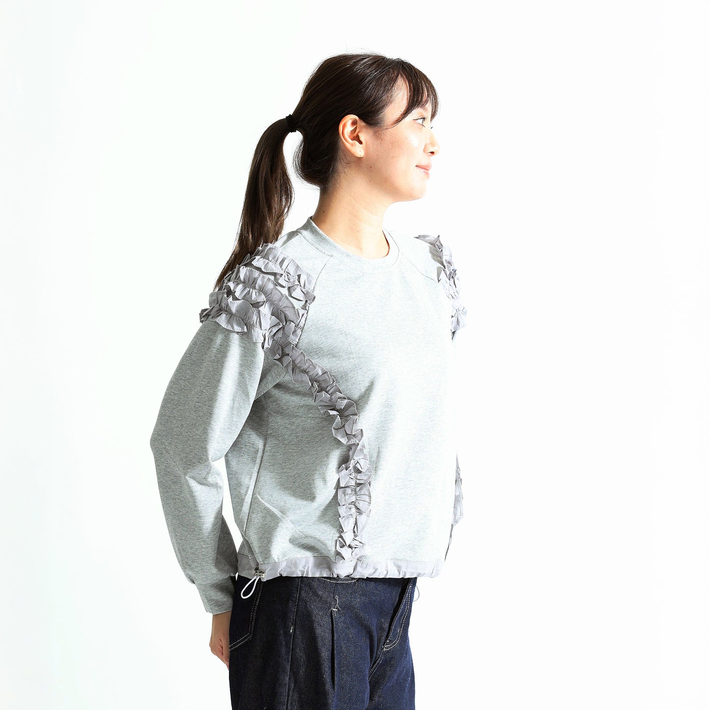 袖フリル デザイントレーナー スウェット