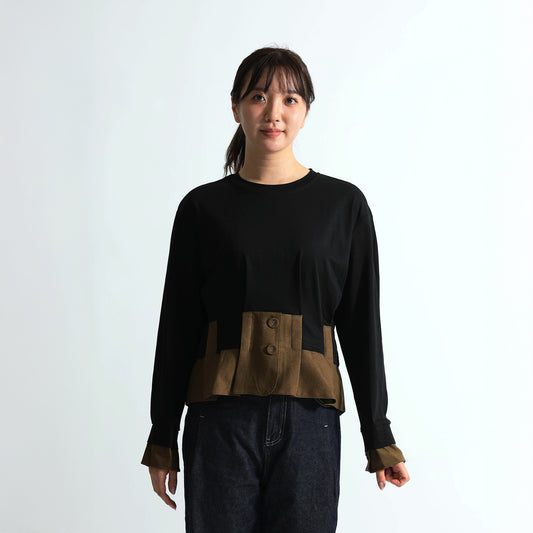 【ドッキングデザイン】裾切り替え ペプラム風プルオーバー