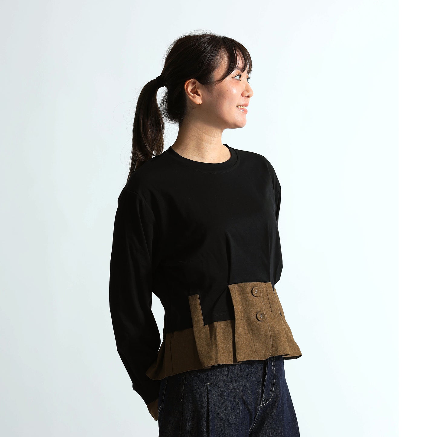 【ドッキングデザイン】裾切り替え ペプラム風プルオーバー