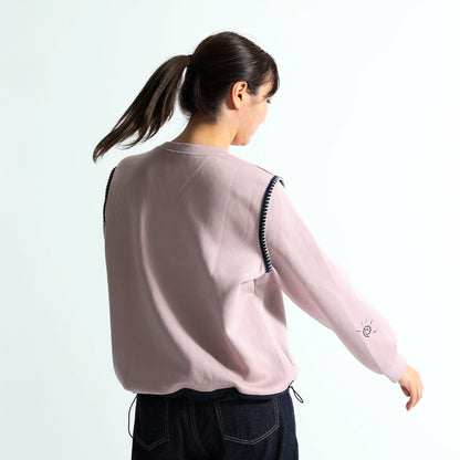 【大人遊び心】フェイスイラスト刺繍 ブランケットステッチ 裾ドロストトップス（全3色）